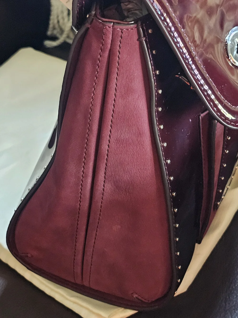 Coach Patent Leather Satchel in Burgundy